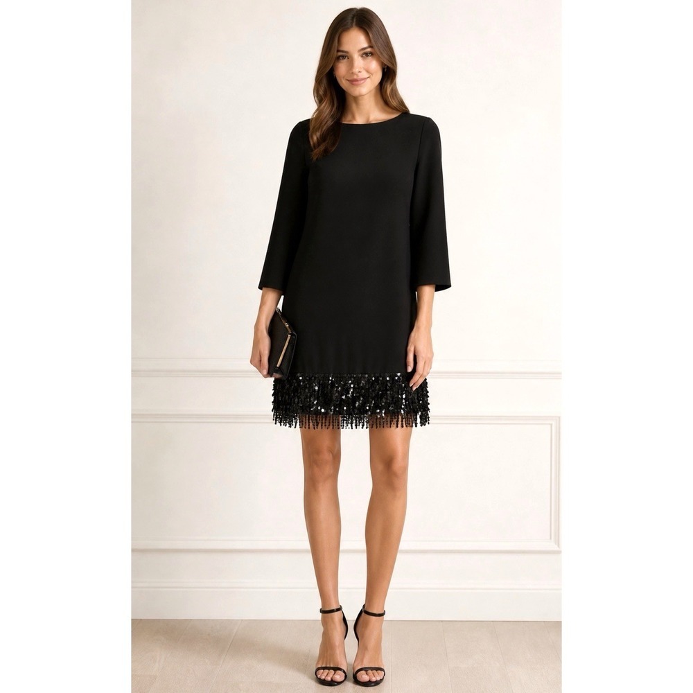 Kate Spade New York Sequin Fringe Mini Dress Cocktail Evening Black SZ 0